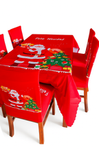 Fundas Navideñas para Sillas de Comedor + Mantel Impermeable - Set 7 Piezas