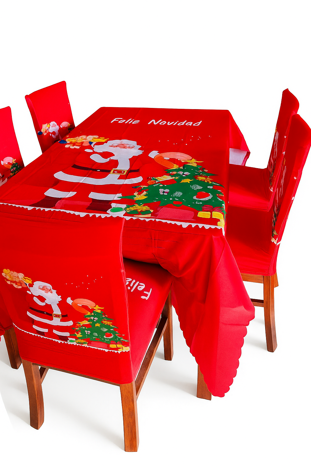 Fundas Navideñas para Sillas de Comedor + Mantel Impermeable - Set 7 Piezas