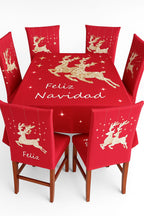 Fundas Navideñas para Sillas de Comedor + Mantel Impermeable - Set 7 Piezas