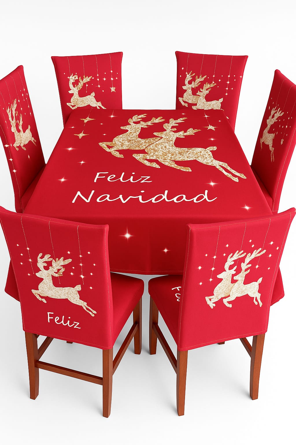 Fundas Navideñas para Sillas de Comedor + Mantel Impermeable - Set 7 Piezas