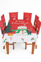 Fundas Navideñas para Sillas de Comedor + Mantel Impermeable - Set 7 Piezas