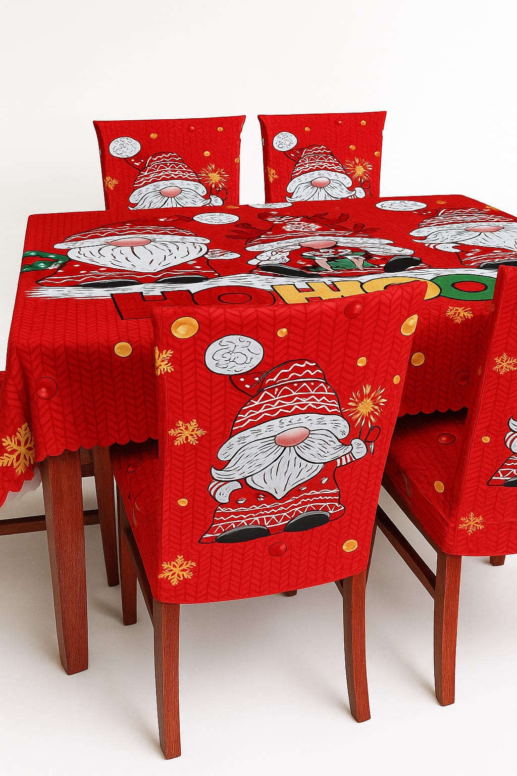Fundas Navideñas para Sillas de Comedor + Mantel Impermeable - Set 7 Piezas