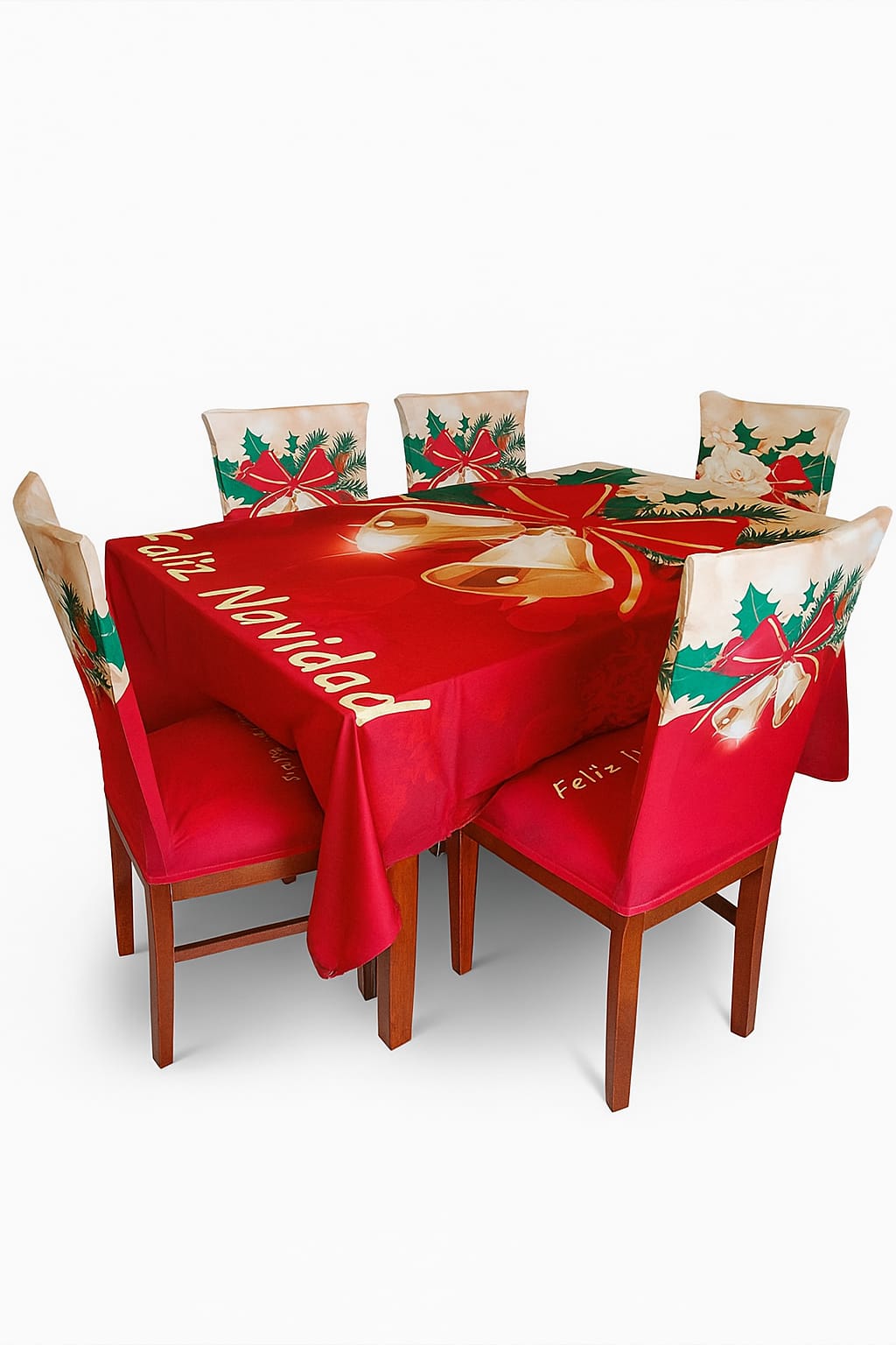 Fundas Navideñas para Sillas de Comedor + Mantel Impermeable - Set 7 Piezas