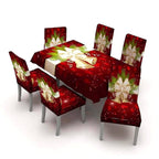 Fundas Navideñas para Sillas de Comedor + Mantel Impermeable - Set 7 Piezas