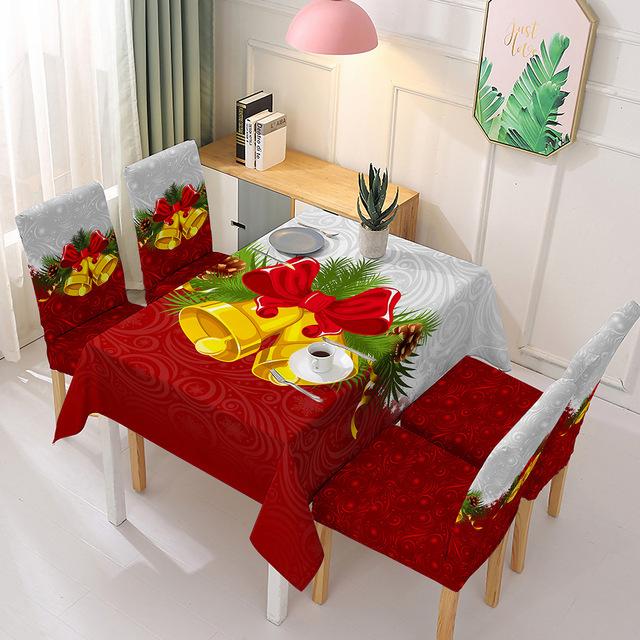 Fundas Navideñas para Sillas de Comedor + Mantel Impermeable - Set 7 Piezas