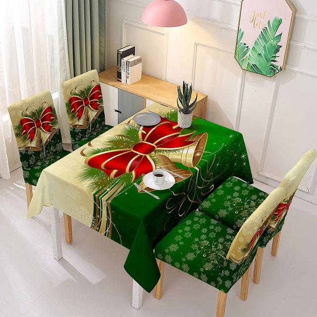 Fundas Navideñas para Sillas de Comedor + Mantel Impermeable - Set 7 Piezas