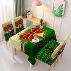 Fundas Navideñas para Sillas de Comedor + Mantel Impermeable - Set 7 Piezas
